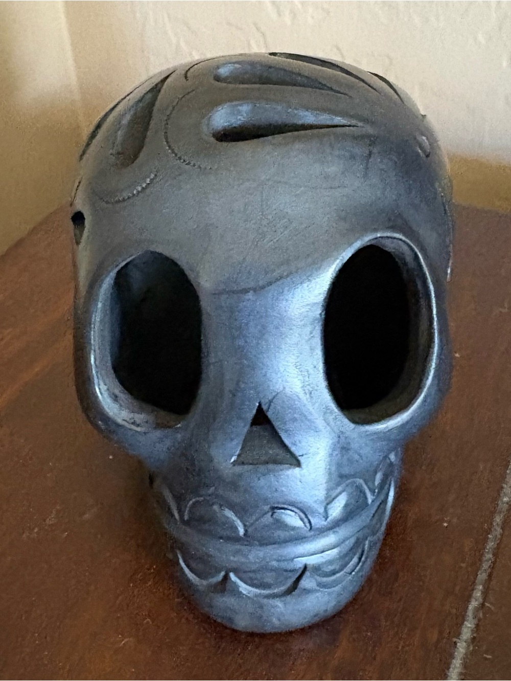 Hand Carved Barro Negro Mexican Skull